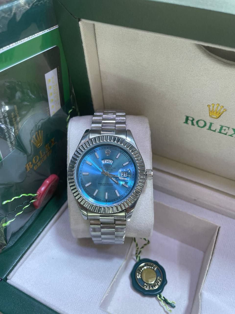 ROLEX OYSTER DAY DATE TIFFANY BLEU
